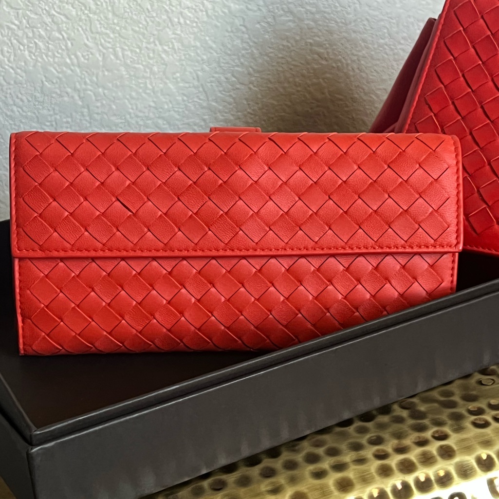 Bottega Veneta Red Woven Wallet